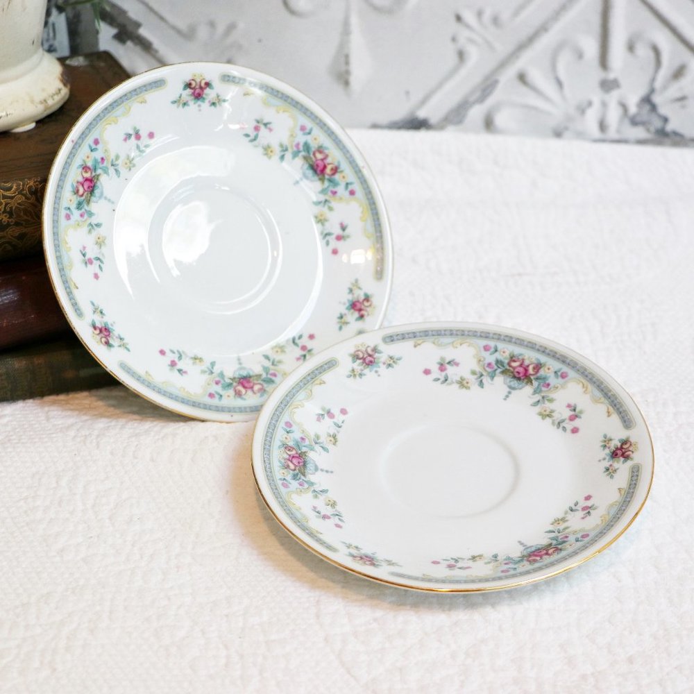 Vintage China Pink Floral Trim Saucers